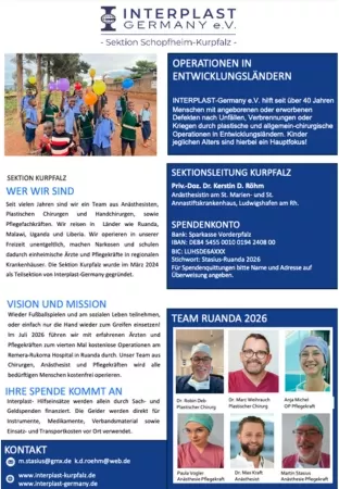Spendenflyer Interplast Kurpfalz 2026, Einsatz Afrika, Ruanda 